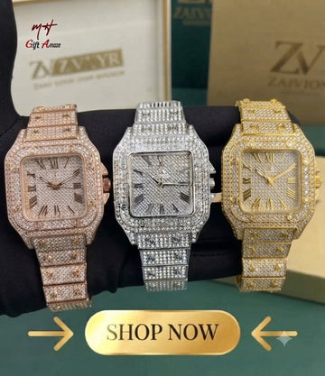 Luxury Iced Out Crystal Diamond Watches (Silver + Golden + Rose Gold)