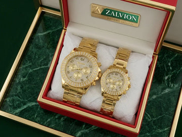Golden Crystal Roman Dial Watch (Couple Watches)
