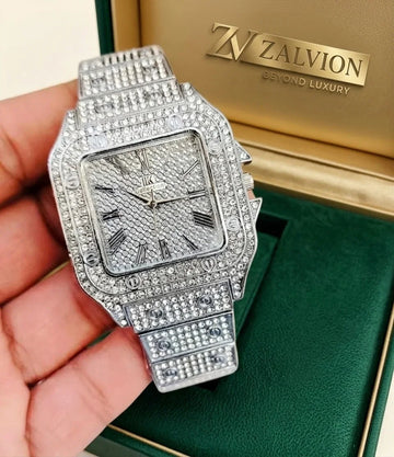 Luxury crystal Iced Out Silver Watch