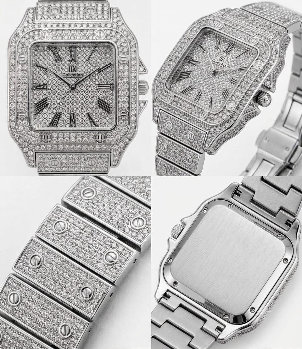Luxury crystal Iced Out Silver Watch