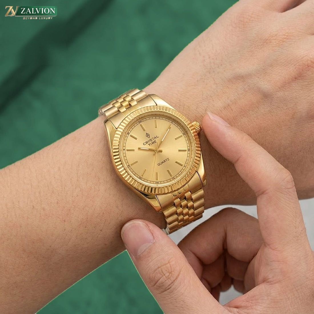 Comely Gold Quartz Watch with Diamond Bezel & Dial